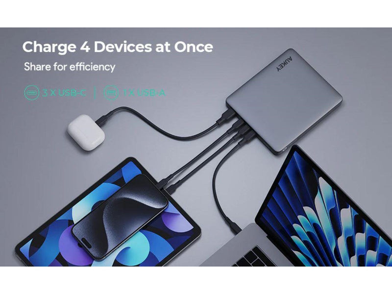 Aukey Powerbank 100W 20000mAh 3xUSB-C PD 3.0 Powerbank (Akku) - Grau - 20000 mAh