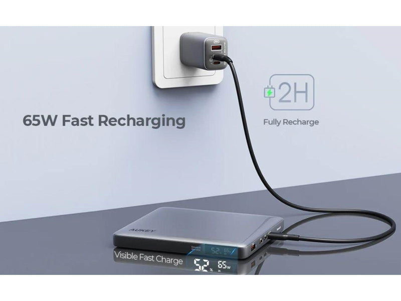 Aukey Powerbank 100W 20000mAh 3xUSB-C PD 3.0 Powerbank (Akku) - Grau - 20000 mAh