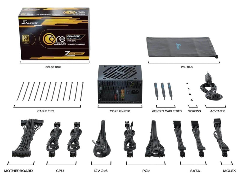 Seasonic Core GX-850 ATX 3 (2024) Netzteile - 850 Watt - 120 mm - ATX 3.1 - 80 Plus Gold zertifiziert