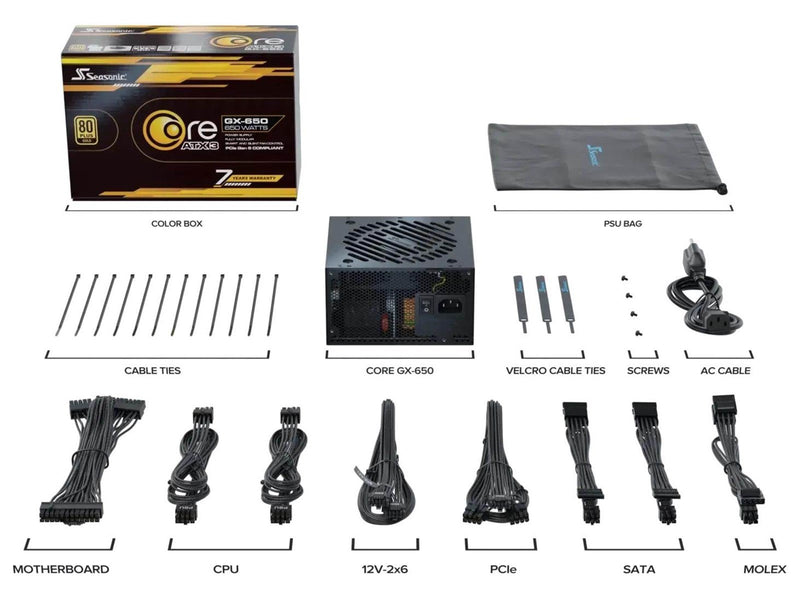 Seasonic Core GX-650 ATX 3 (2024) Netzteile - 650 Watt - 120 mm - ATX 3.1 - 80 Plus Gold zertifiziert