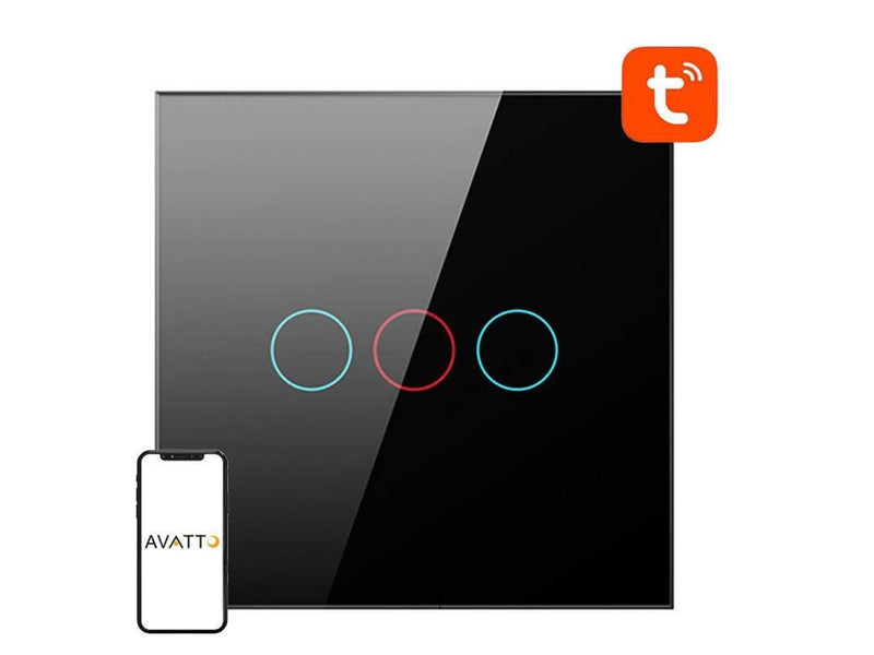Avatto Smart Light Switch ZigBee LZTS02-EU-B3 3 Way No Neutral TUYA (black)