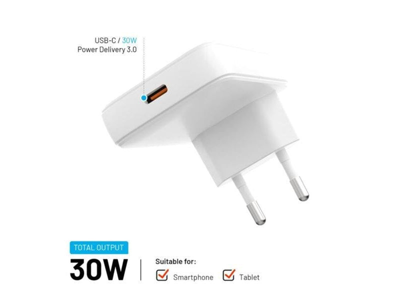 FIXED Slim GaN 90° Super Fast 1x USB-C charger 30W - White