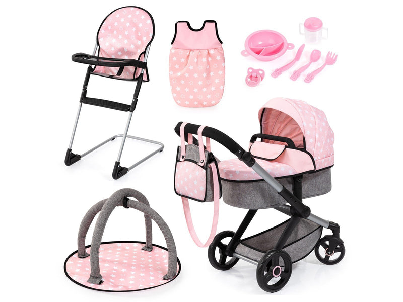 Bayer Design Doll's Pram Xeo Deluxe Set - Grey/Pink