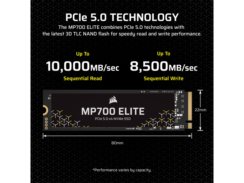 Corsair MP700 ELITE SSD - 1TB - Ohne Kühlkörper - M.2 2280 - PCIe 5.0