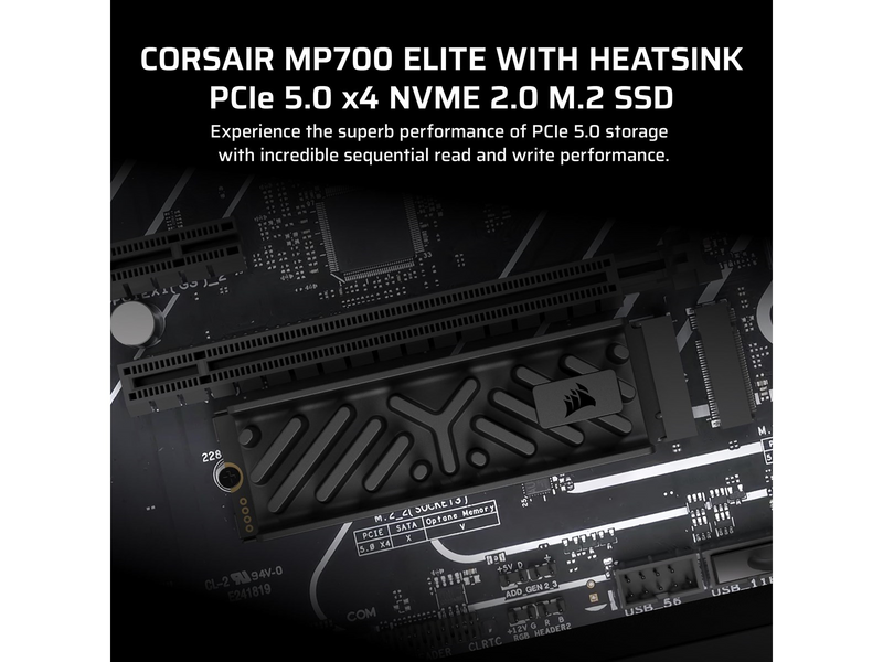 Corsair MP700 ELITE SSD - 2TB - Ohne Kühlkörper - M.2 2280 - PCIe 5.0