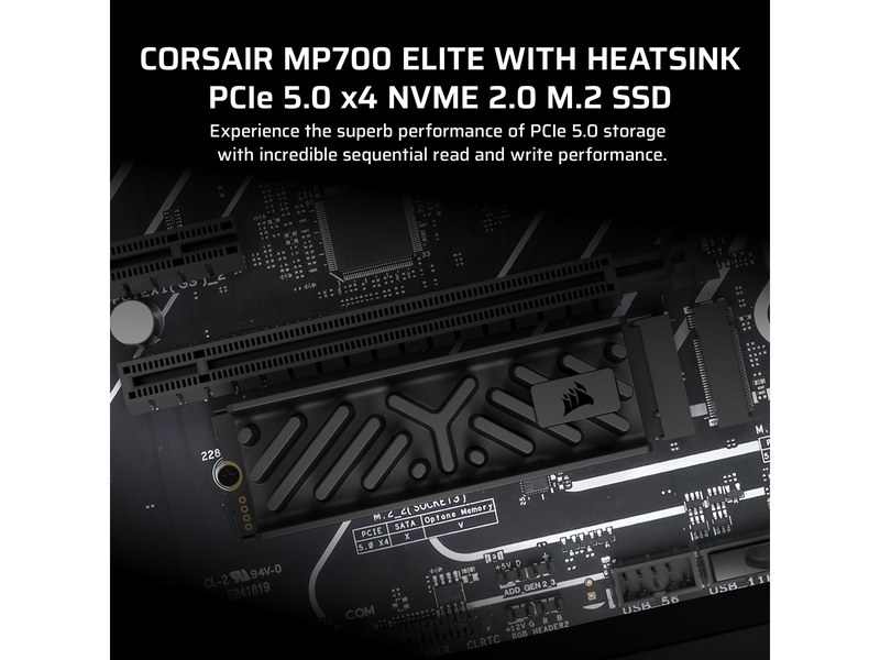 Corsair MP700 ELITE SSD - 1TB - Mit Kühlkörper - M.2 2280 - PCIe 5.0