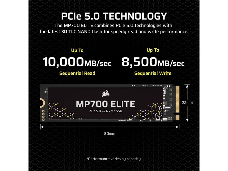 Corsair MP700 ELITE SSD - 2TB - Mit Kühlkörper - M.2 2280 - PCIe 5.0