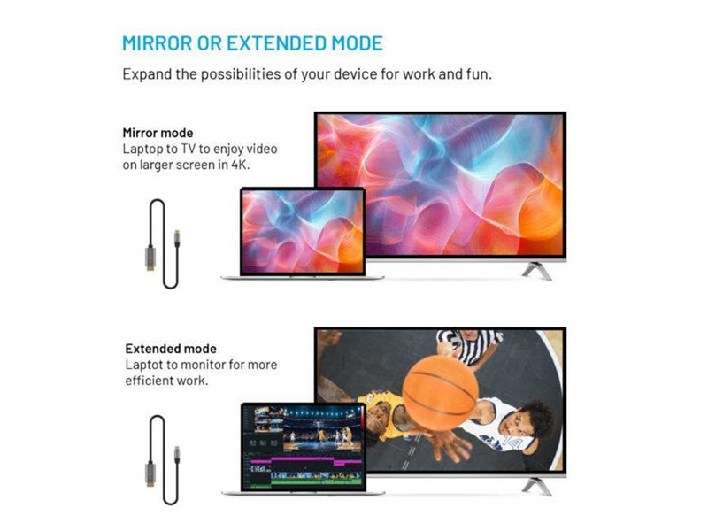 FIXED USB-C to HDMI 4K/60 Hz USB 3.1 Gen2 cable 2m - Black
