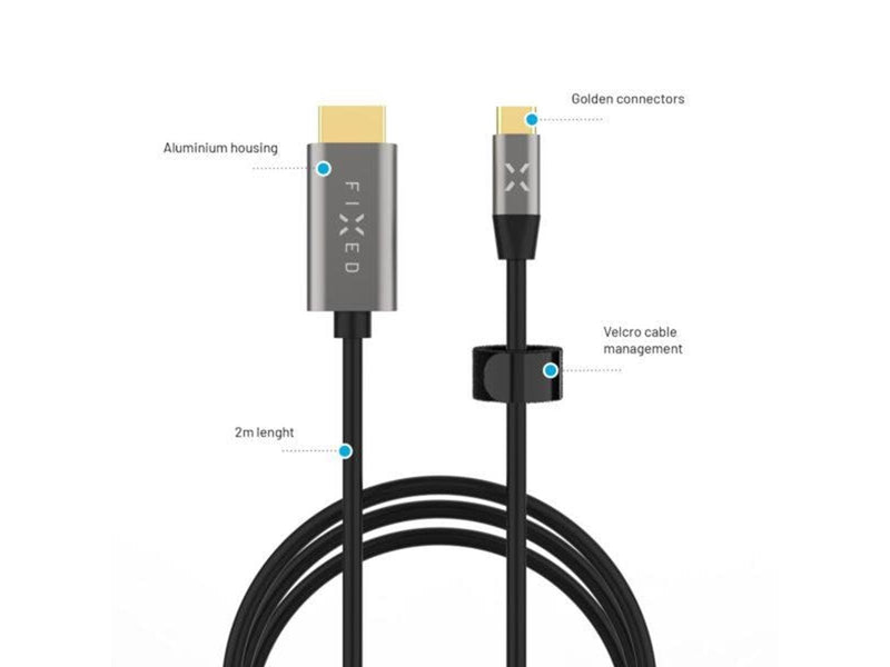 FIXED USB-C to HDMI 4K/60 Hz USB 3.1 Gen2 cable 2m - Black