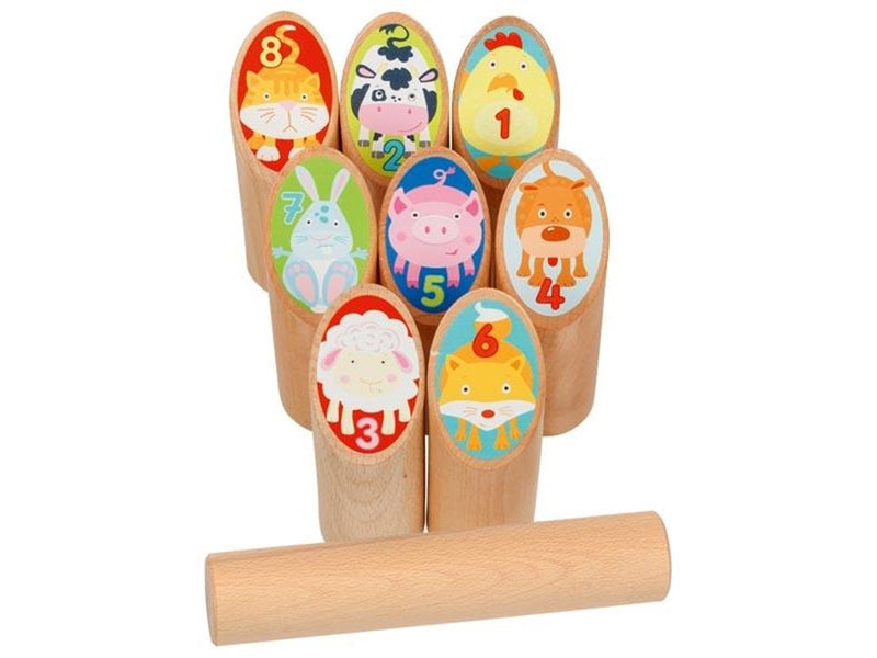 Wooden Viking Game Animals Kubb in Cotton Bag