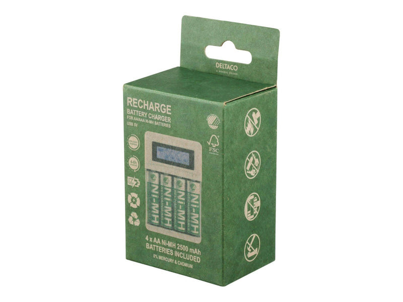 Deltaco battery charger - with battery - 4 x AA type