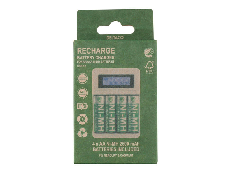 Deltaco battery charger - with battery - 4 x AA type