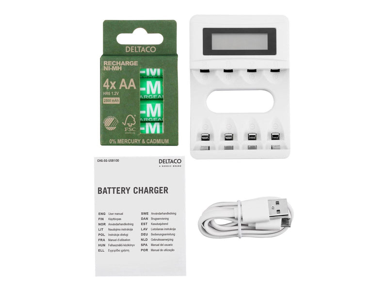 Deltaco battery charger - with battery - 4 x AA type