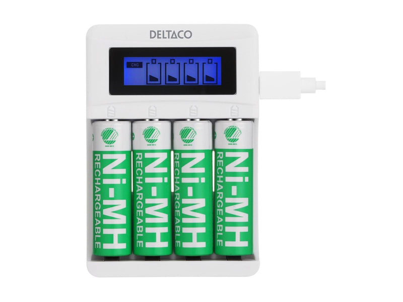 Deltaco battery charger - with battery - 4 x AA type