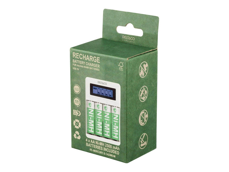 Deltaco battery charger - with battery - 4 x AA type