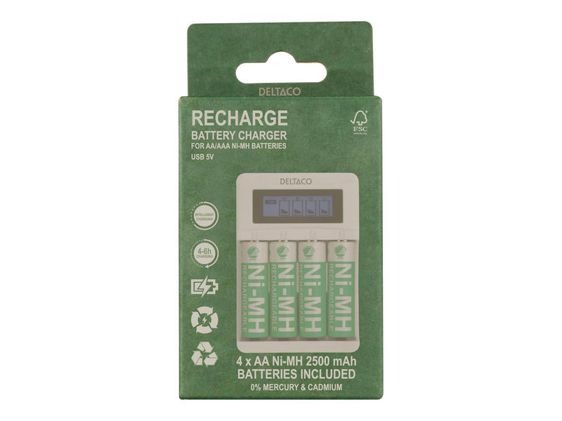 Deltaco battery charger - with battery - 4 x AA type