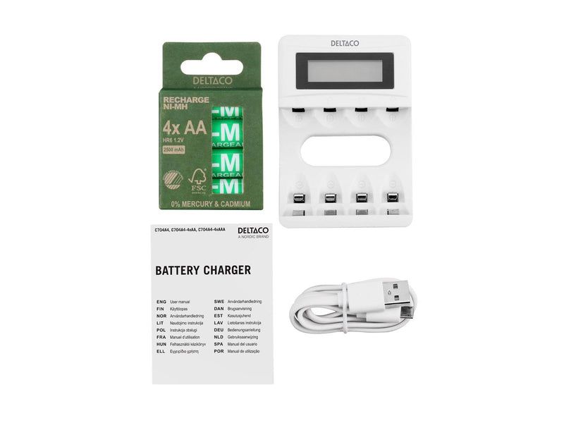 Deltaco battery charger - with battery - 4 x AA type