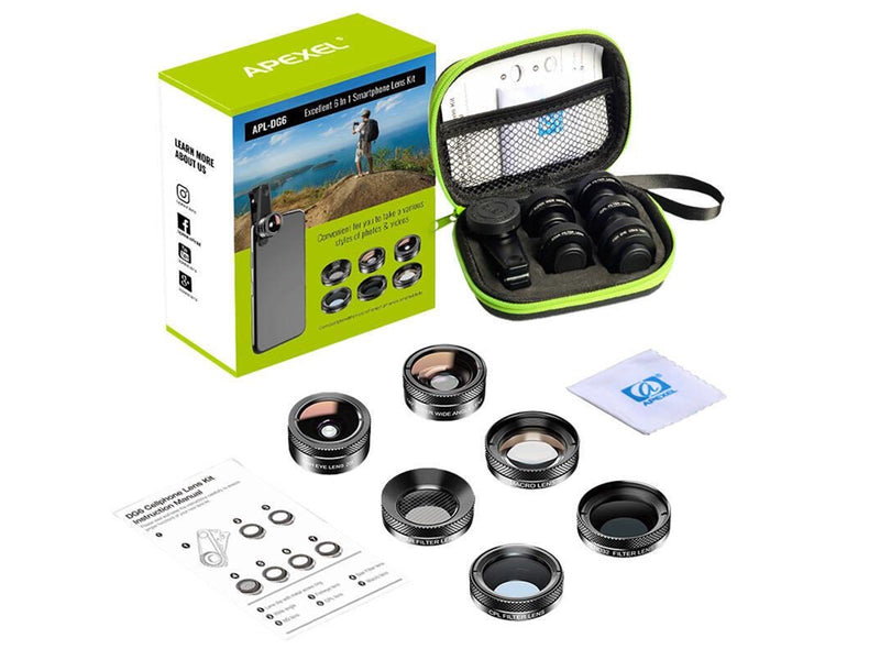 APEXEL Mobile lens kit APL-DG6V2 6 in 1 universal (black)