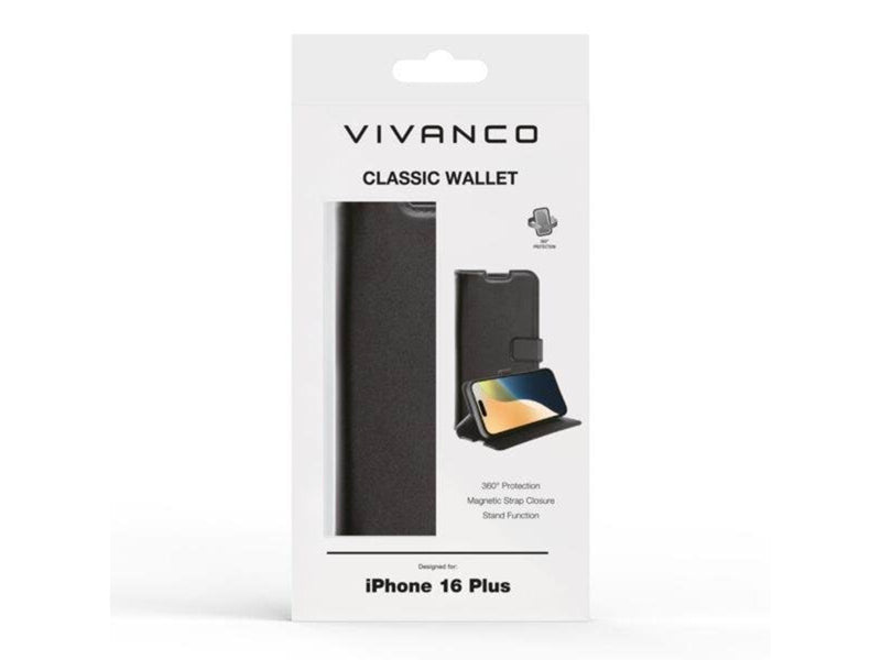 Vivanco Classic Wallet for iPhone 16 Plus - Black