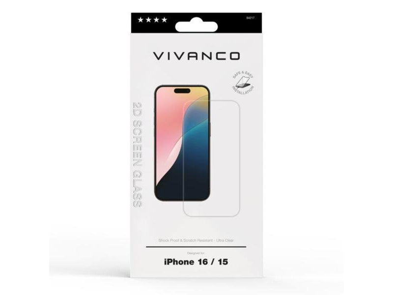 Vivanco Tempered Protection Glass 9H for iPhone 16/15