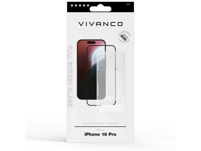 Vivanco Full Screen Tempered Glass 9H for iPhone 16 Pro
