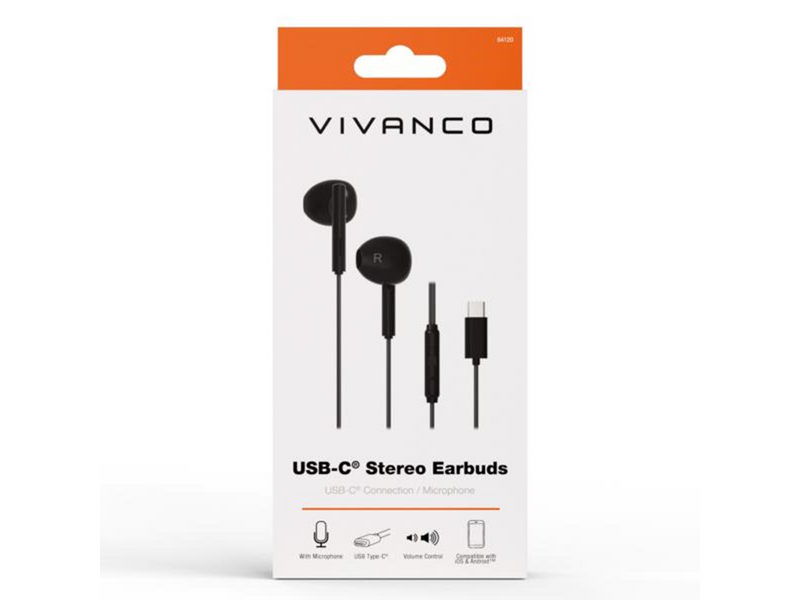 Vivanco Smart Pro USB-C In-Ear Eggshape Headset - Black