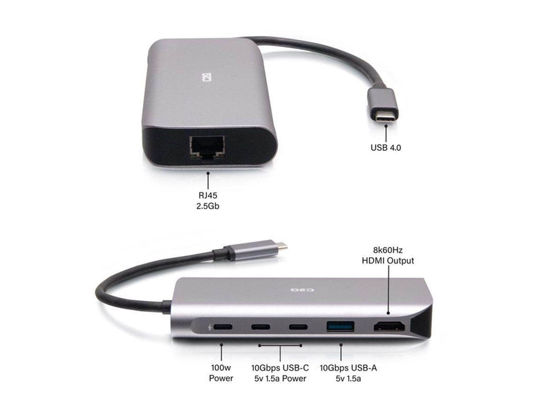 C2G USB-C 4.0 6-in-1 Mini Docking Station with HDMI USB-A Ethernet and USB-C 85W- 8K 60HZ - docking station - USB-C / Thunderbol