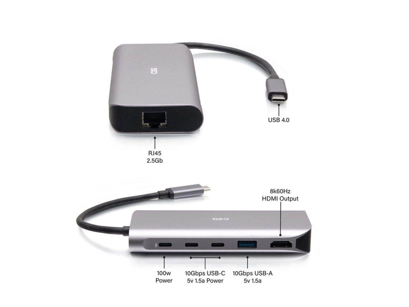 C2G USB-C 4.0 6-in-1 Mini Docking Station with HDMI USB-A Ethernet and USB-C 85W- 8K 60HZ - docking station - USB-C / Thunderbol