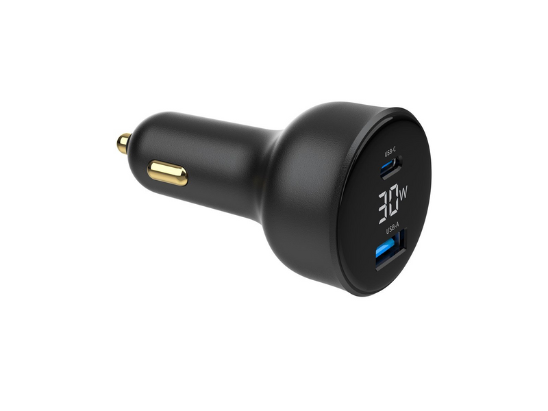 Gembird Car Power Adapter with LCD display - USB Type-C PD - 30W