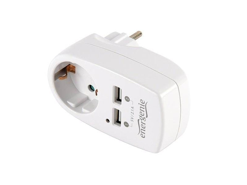 Gembird Universal USB charger with pass-through AC - 2 ports - 2.1 A - White