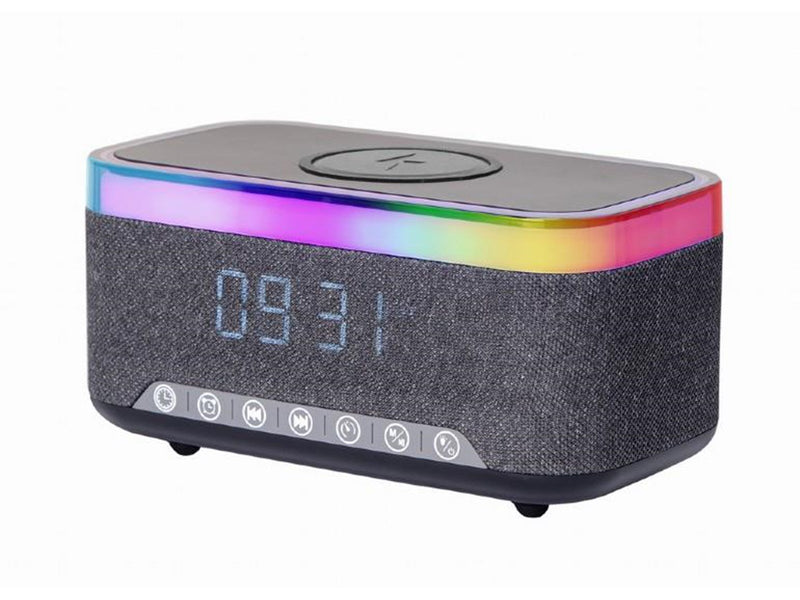 Gembird Digital alarm clock with speaker and wireless charging function - Black
