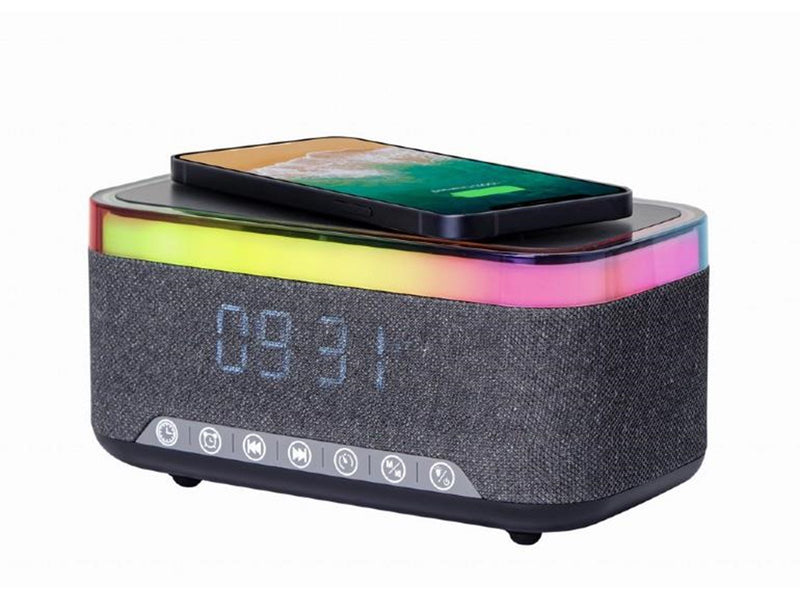 Gembird Digital alarm clock with speaker and wireless charging function - Black