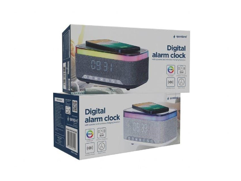 Gembird Digital alarm clock with speaker and wireless charging function - Black