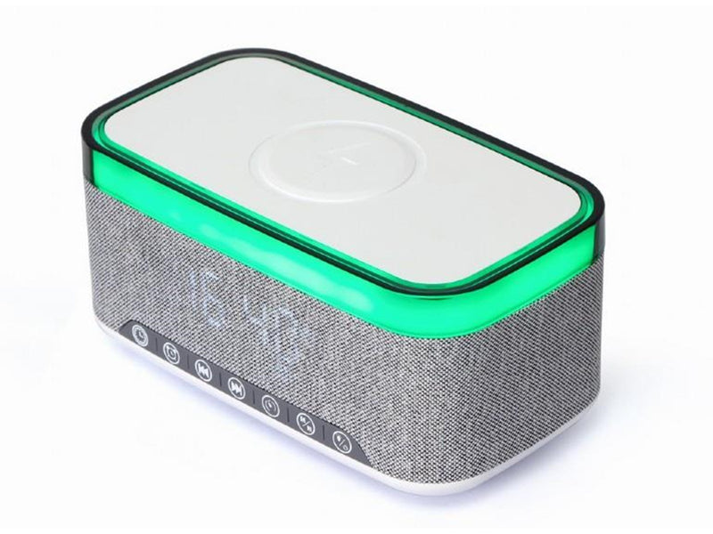 Gembird Digital alarm clock with speaker and wireless charging function - White