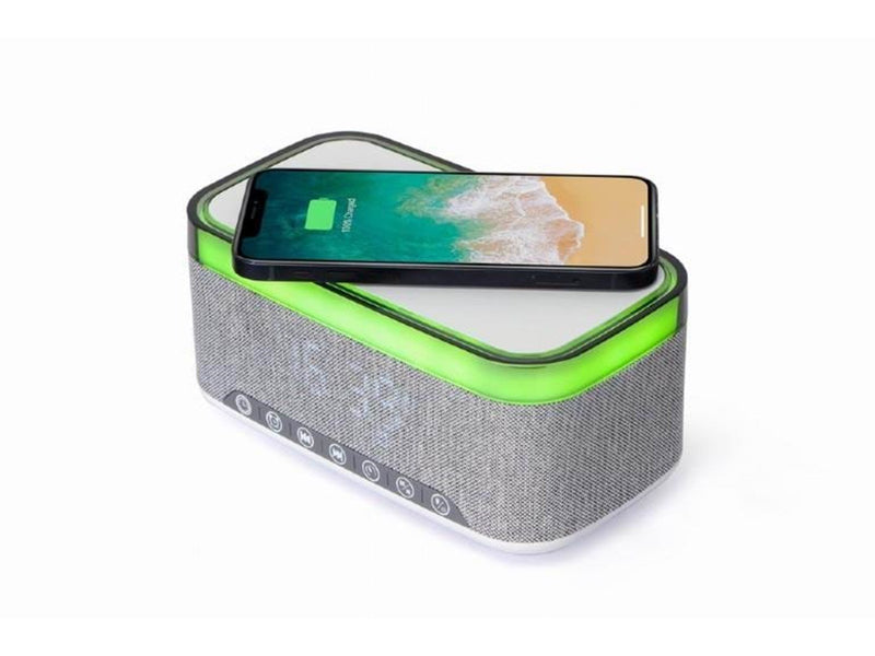 Gembird Digital alarm clock with speaker and wireless charging function - White