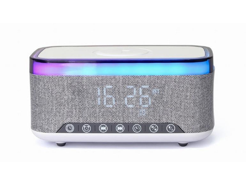Gembird Digital alarm clock with speaker and wireless charging function - White