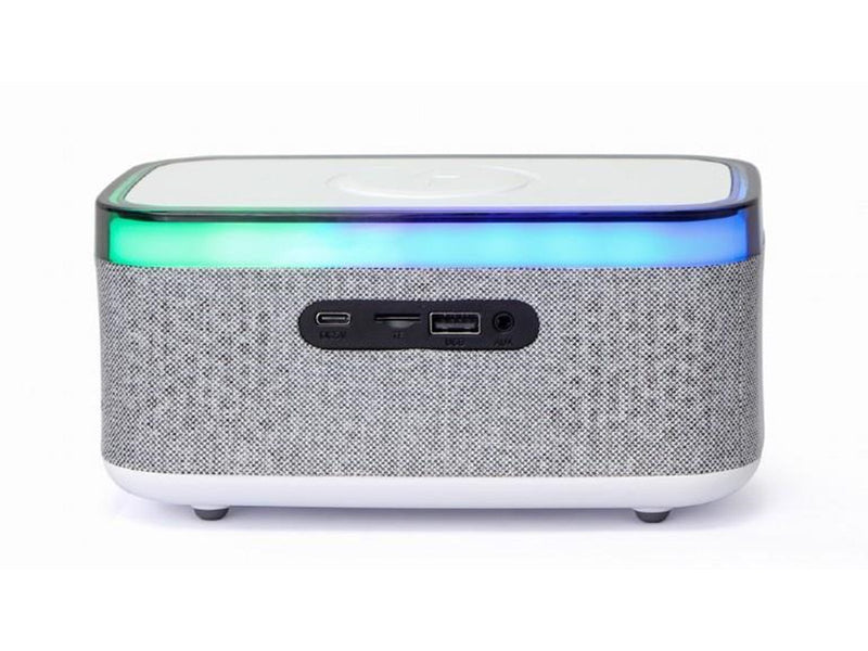 Gembird Digital alarm clock with speaker and wireless charging function - White