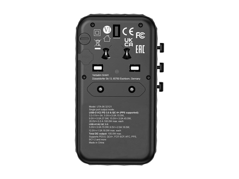 Verbatim UTA-06 Power Adapter - GaN III Universal - 2 x USB 2 x USB-C - 100 Watt