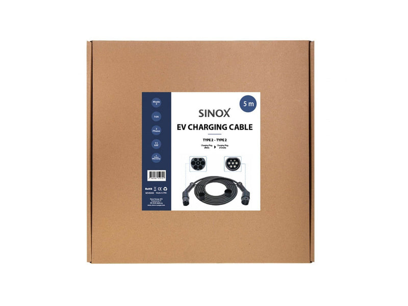 Sinox EV charging cable Mode 3, Type 2, 11kW, 5 m, Black