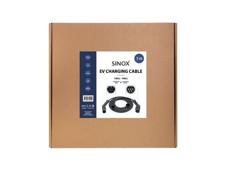 Sinox EV charging cable Mode 3, 7.6kW, 5 m, Black