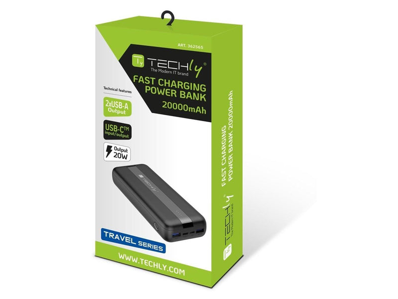 TECHLY I-CHARGE-2000020W Powerbank (Akku) - schwarz - 20000 mAh