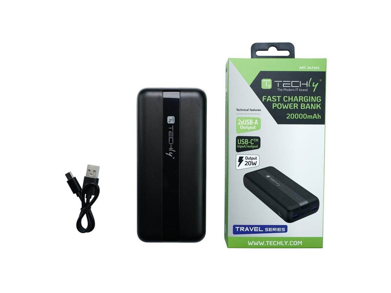 TECHLY I-CHARGE-2000020W Powerbank (Akku) - schwarz - 20000 mAh