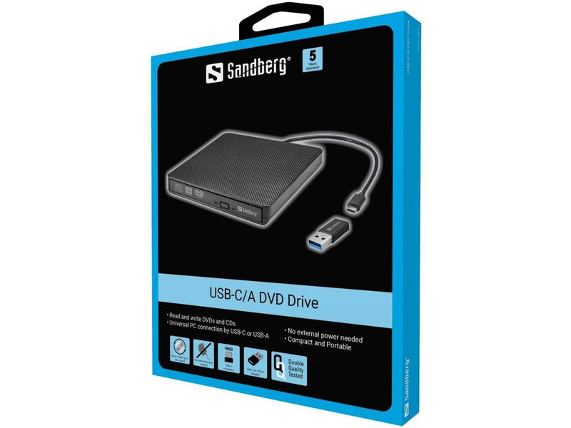 Sandberg USB-C/A DVD Burner - CD-RW (Brenner) - USB-C - Schwarz