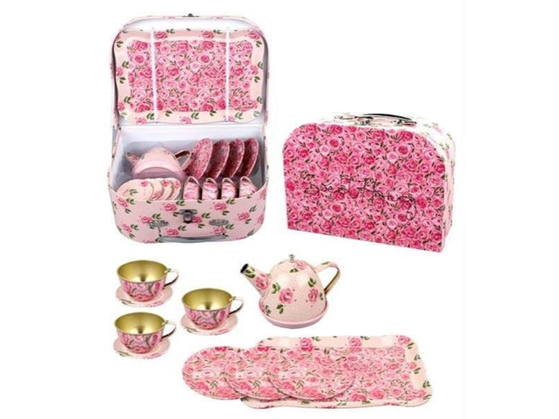 Magni Tea set in suitcase - pink flowers