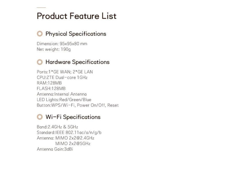 ZTE Z1200 AC1200 Dual Band Wi-Fi 5 Mesh AP - Mesh router Wi-Fi 5