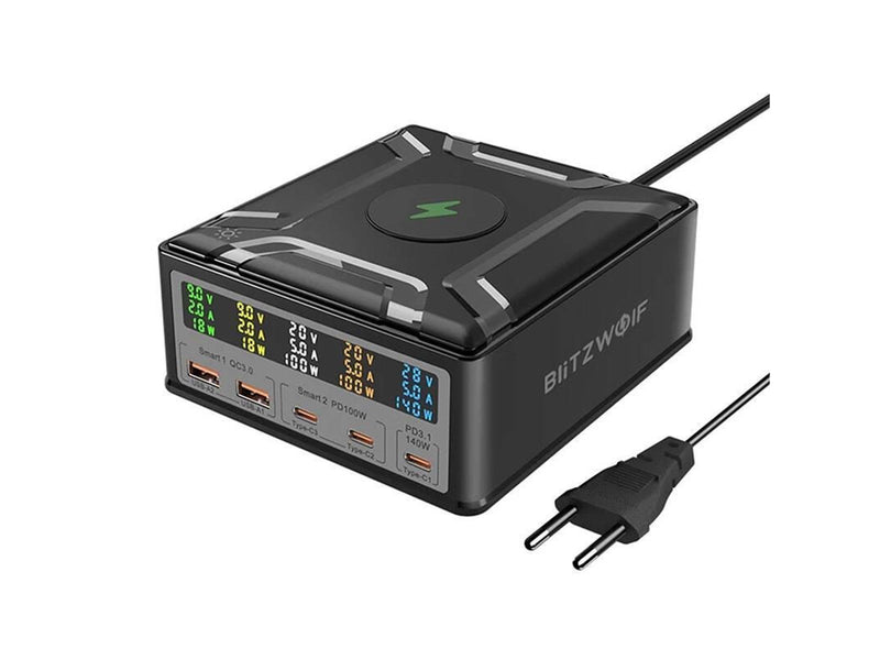 BlitzWolf BW-S28 260W 2xUSB-A 3xUSB-C 15W wireless charger (black)