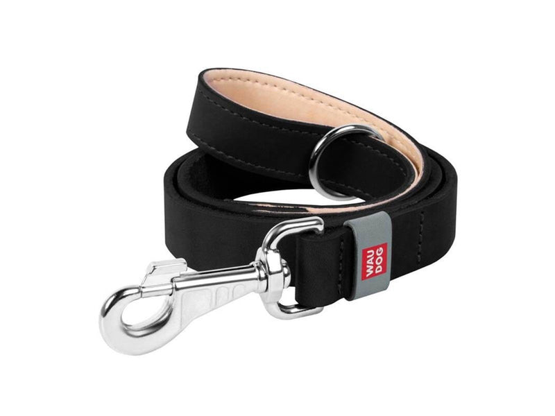 Waudog natural leather dog leash 20 mm wide 122 cm long Black