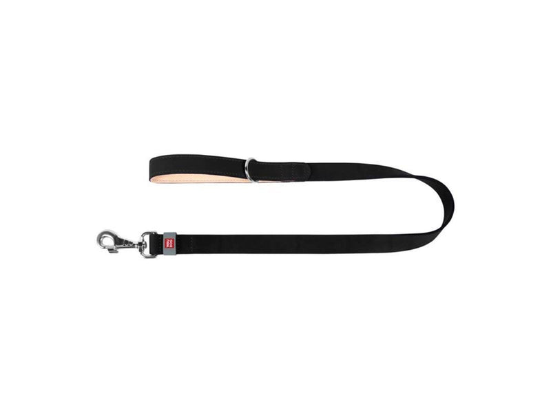 Waudog natural leather dog leash 20 mm wide 122 cm long Black