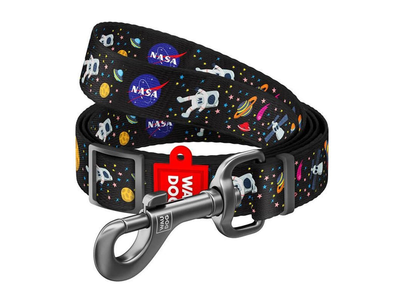 Waudog nylon dog leash "NASA" pattern 20 mm wide 152-183 cm long