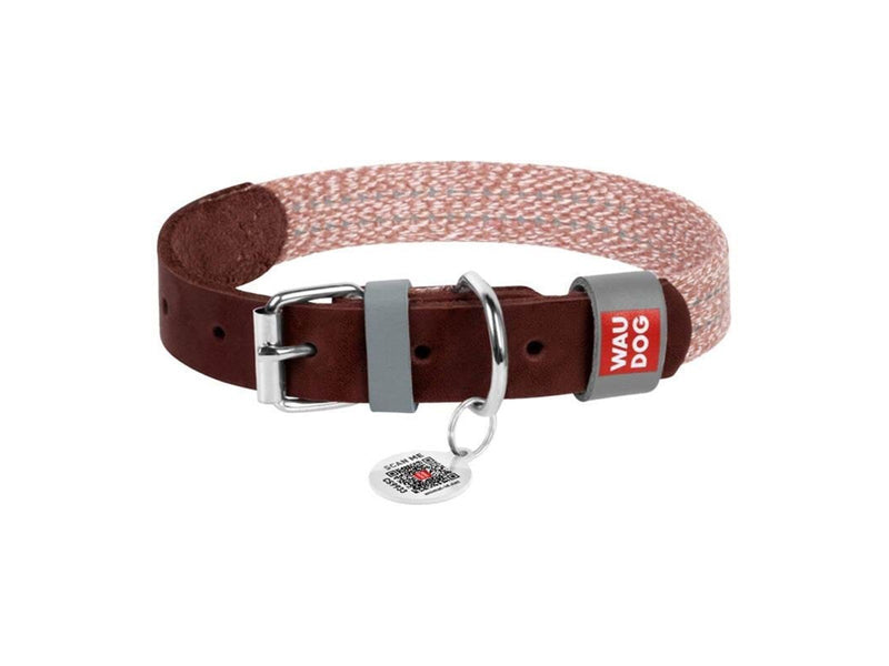 Waudog Dog collar in natural leather with QR code size S width 15 mm (brown)